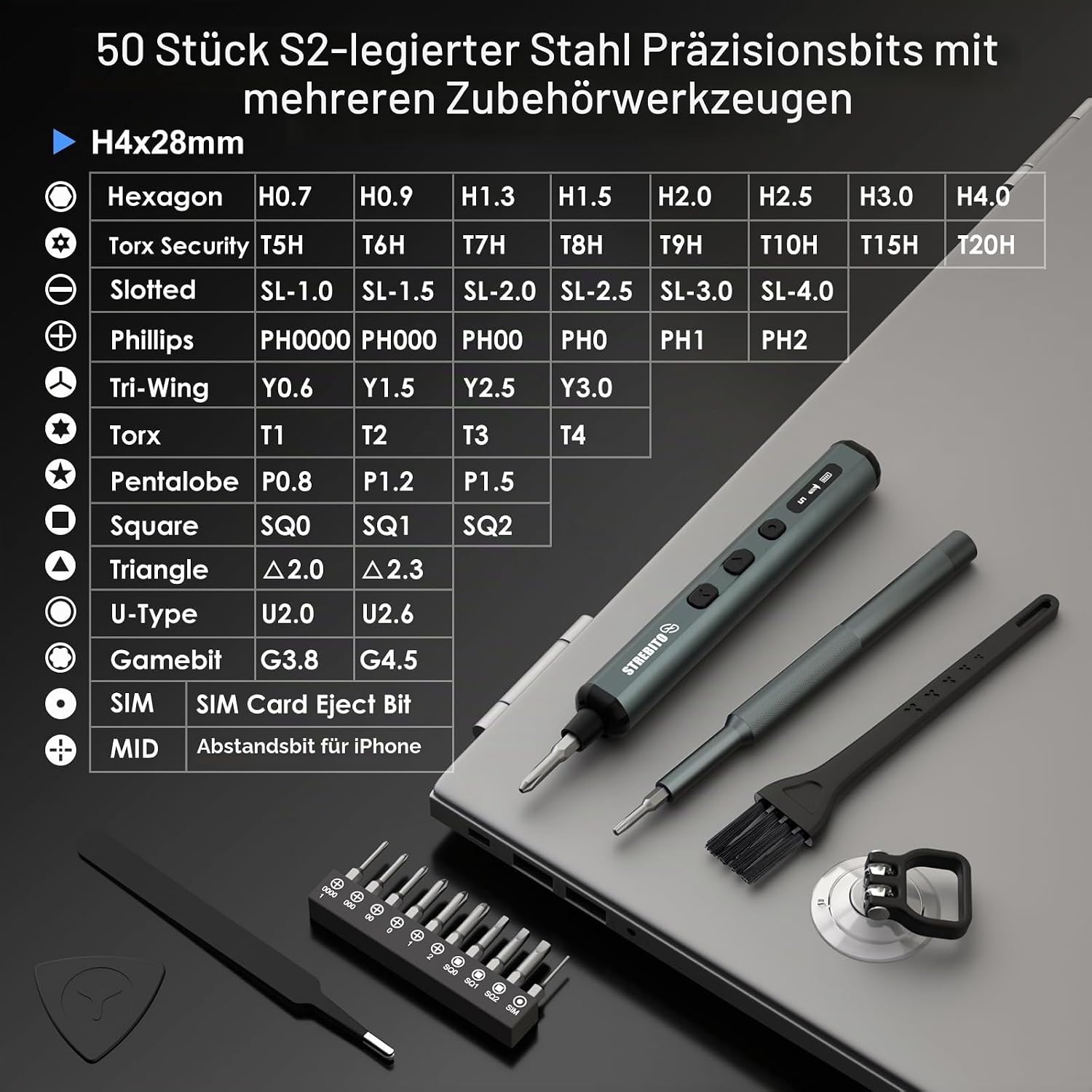 STREBITO Mini elektro schraubendreher mit S2 bits elektronik werkzeug set | USB‑C Aufladbarer Mini-Elektroschrauber-Set mit 50 bits feinmechaniker schraubendreher Reparatur werkzeug für PC & Elektronik 5 STREBITO Mini elektro schraubendreher mit S2 bits elektronik werkzeug set | USB‑C Aufladbarer Mini-Elektroschrauber-Set mit 50 bits feinmechaniker schraubendreher Reparatur werkzeug für PC & Elektronik – Bild 5