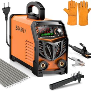SOARFLY Elektroden Schweißgerät, 250 A, Dualspannung, MMA, Lift TIG | Für Heimwerker und Reparaturen, 110 V und 220 V mit automatischer Erkennung, Hot Start, Arc Force, großes LED Display, Orange