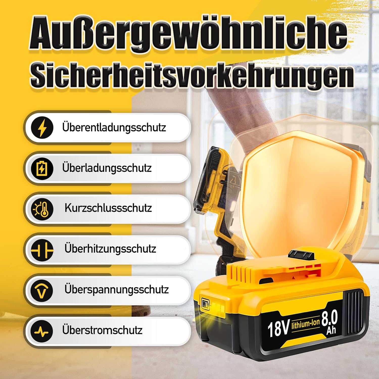 4-Pack 8.0Ah Lithium Akkus Ersatz für Dewalt Akku 18V 4 4-Pack 8.0Ah Lithium Akkus Ersatz für Dewalt Akku 18V – Bild 4