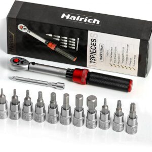 Hairich Drehmomentschlüssel Fahrrad 1/4 Zoll, 1-25Nm, 13-Teiliges Klein Torque Wrench Set, 72 Zähne Umschaltknarre, Ratschenkasten inkl. 10 cm Verlängerungsstange, Innensechskant und Torx Bits