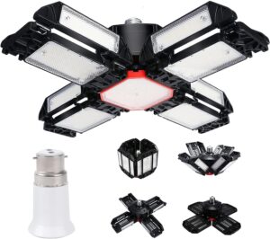 E27 B22 LED Garagenleuchte 200W, Tageslicht weiß 6500K 22500Lm Verformbare Werkstattlampe, LED Deckenbeleuchtung, für Garagen, Keller, Lager(1 Stück)