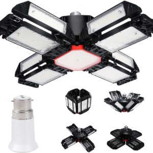 E27 B22 LED Garagenleuchte 200W, Tageslicht weiß 6500K 22500Lm Verformbare Werkstattlampe, LED Deckenbeleuchtung, für Garagen, Keller, Lager(1 Stück)