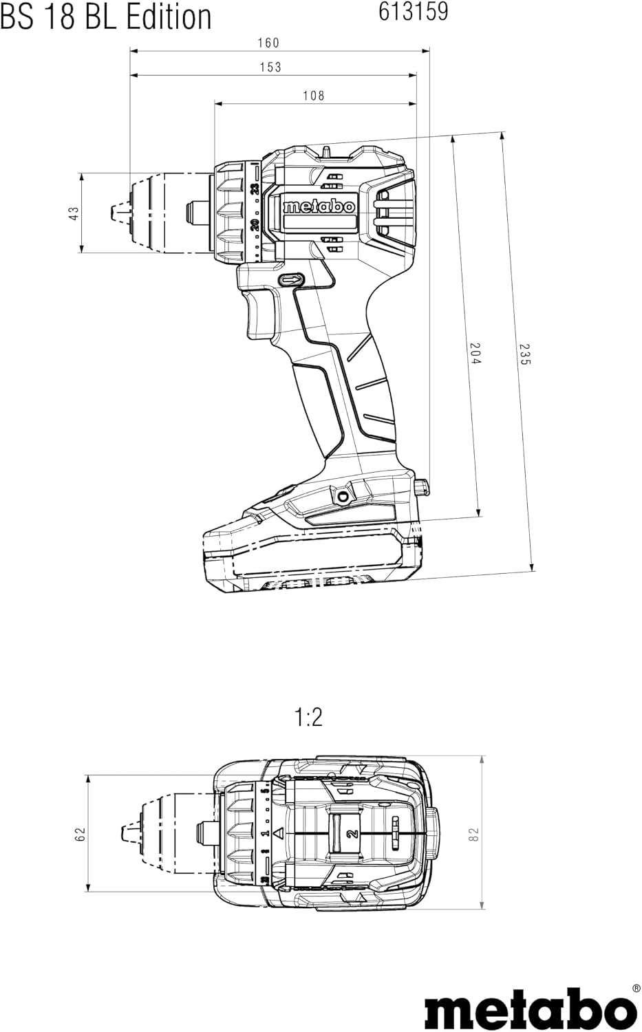 metabo Akku-Bohrschrauber BS 18 BL Edition, 18 V, CAS, 60 Nm, Brushless | 36 mm Bohr-Ø, kompakt und leistungsstark für präzises Bohren und Schrauben, inkl. Akku (18V/4.0Ah) & Ladegerät 2 metabo Akku-Bohrschrauber BS 18 BL Edition, 18 V, CAS, 60 Nm, Brushless | 36 mm Bohr-Ø, kompakt und leistungsstark für präzises Bohren und Schrauben, inkl. Akku (18V/4.0Ah) & Ladegerät – Bild 2
