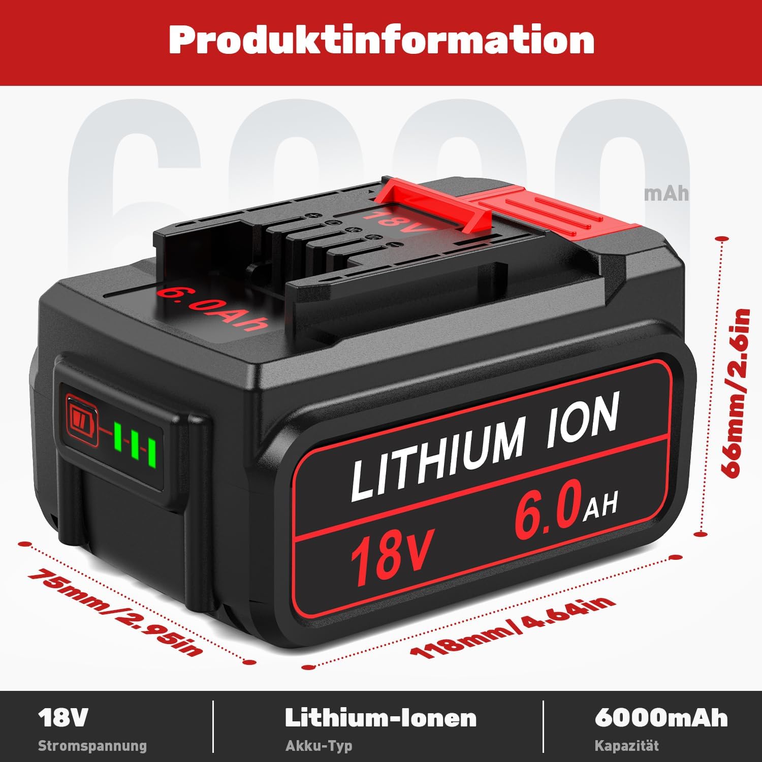 2Stück 18V 6,0Ah Ersatzakku für Einhell Akku, 6000mA mit LED-Anzeige Kompatibel mit Allen 18V X-Change Family Werkzeugakkus Geräte 4 2Stück 18V 6,0Ah Ersatzakku für Einhell Akku, 6000mA mit LED-Anzeige Kompatibel mit Allen 18V X-Change Family Werkzeugakkus Geräte – Bild 4
