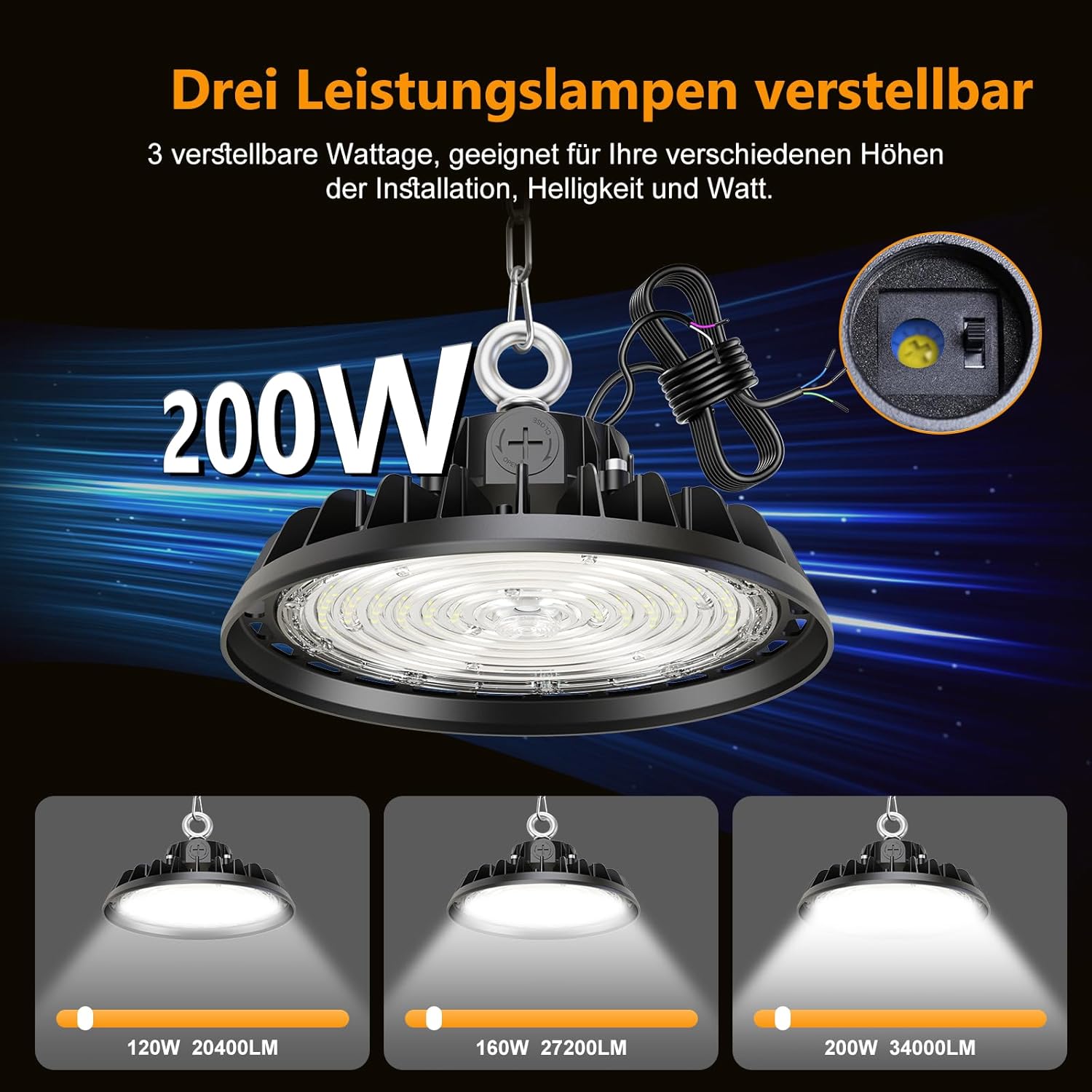 4 Stück 200W UFO LED Werkstattlampe 0-10V Dimmbare 4000K | 34000LM UFO High Bay Light 120W/160W/200W Treiber Werkstatt Hallenstrahle IP65 120° für Fabriken Werkstätten Lager 2 4 Stück 200W UFO LED Werkstattlampe 0-10V Dimmbare 4000K | 34000LM UFO High Bay Light 120W/160W/200W Treiber Werkstatt Hallenstrahle IP65 120° für Fabriken Werkstätten Lager – Bild 2