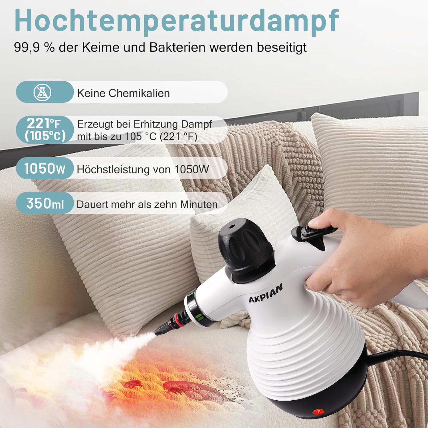 Dampfreiniger Handgerät, Steam Cleaner mit 10 Zubehör 2 Dampfreiniger Handgerät, Steam Cleaner mit 10 Zubehör – Bild 2