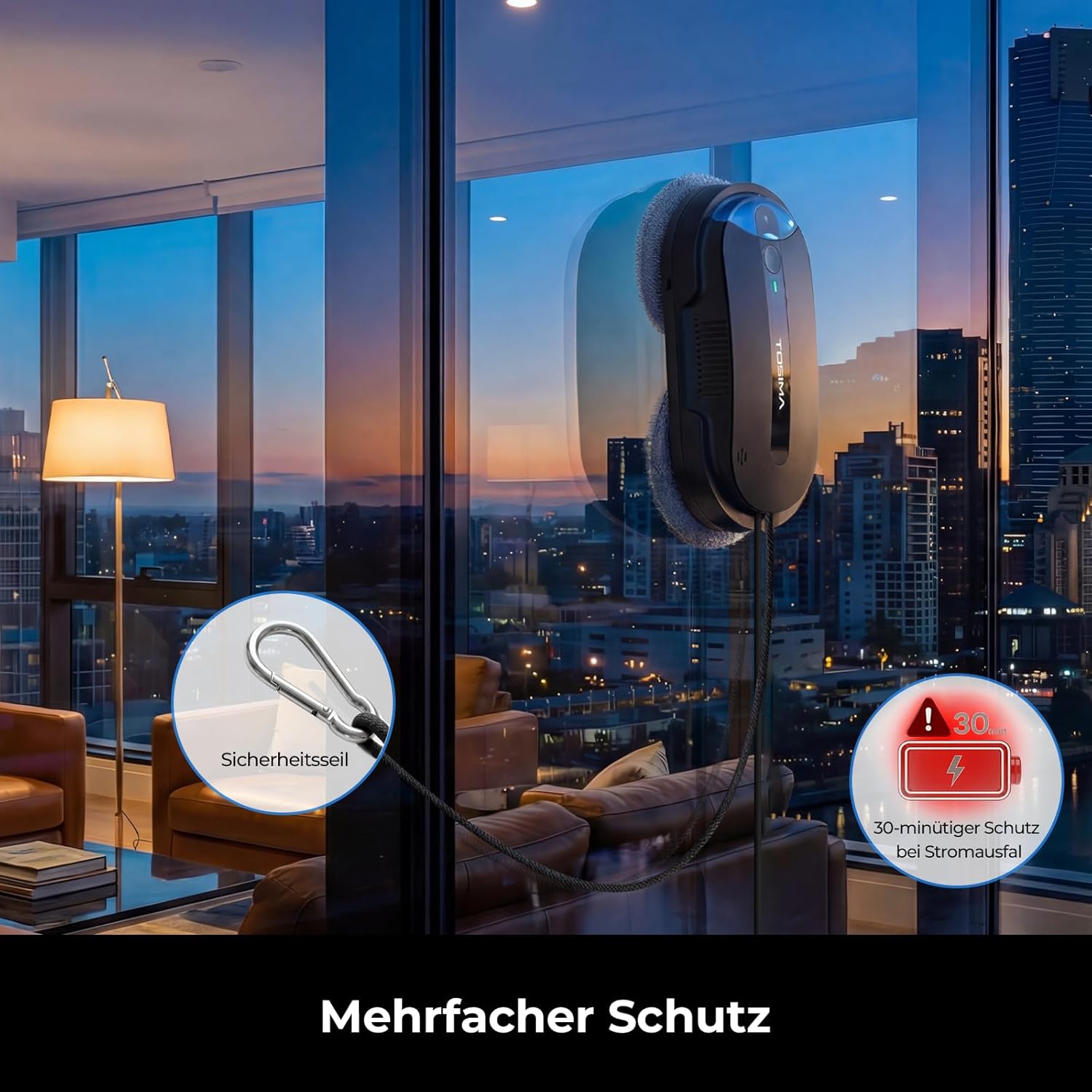 Tosima X1 Fensterputzroboter – Fensterroboter mit Doppeldüsen & Ultraschall-Wasserzerstäubung, 85-ml-Wassertank mit Sichtfenster, automatischer Fensterputzer (Reines Schwarz) 5 Tosima X1 Fensterputzroboter – Fensterroboter mit Doppeldüsen & Ultraschall-Wasserzerstäubung, 85-ml-Wassertank mit Sichtfenster, automatischer Fensterputzer (Reines Schwarz) – Bild 5