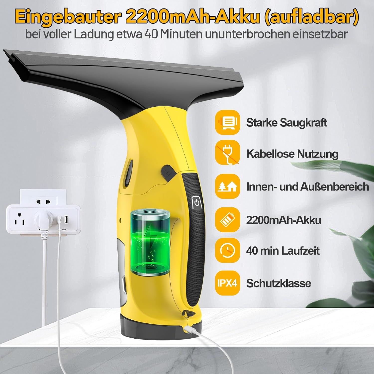 Fenstersauger Set, Akku Fenstersauger mit 40 Minuten Akkulaufzeit, Fensterputzer Fensterreiniger Elektrisch - Streifenfrei mit 28 & 17 cm Absaugdüsen, Sprühflasche mit 2 Mikrofaserbezüge, für Fenster 2 Fenstersauger Set, Akku Fenstersauger mit 40 Minuten Akkulaufzeit, Fensterputzer Fensterreiniger Elektrisch - Streifenfrei mit 28 & 17 cm Absaugdüsen, Sprühflasche mit 2 Mikrofaserbezüge, für Fenster – Bild 2