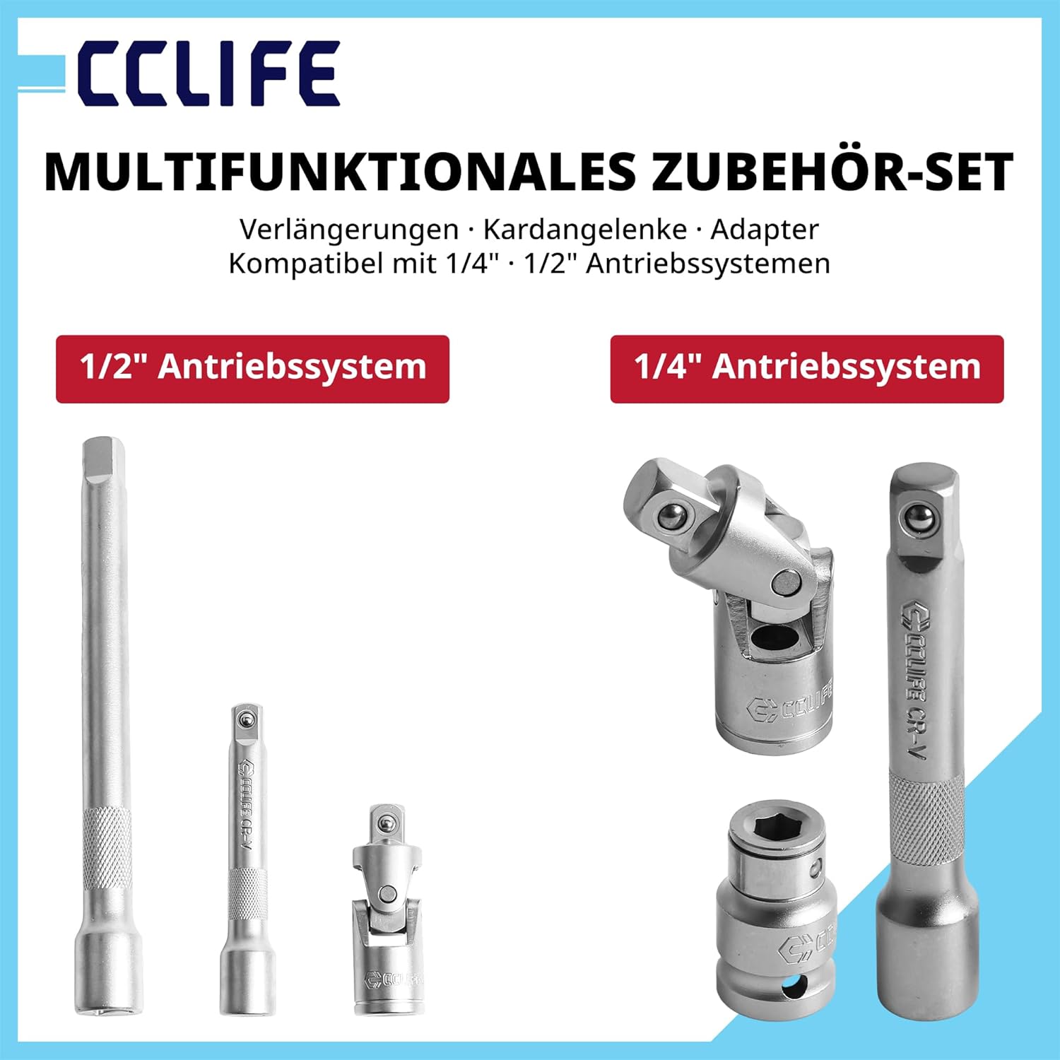 CCLIFE Steckschlüsselsatz 94-tlg. 1/4" 1/2" 4-32 mm | 72-Zahn Ratschen | 5° Rückholwinkel | CrV Stahl | klare Größenmarkierung | Werkzeugkoffer 4 CCLIFE Steckschlüsselsatz 94-tlg. 1/4" 1/2" 4-32 mm | 72-Zahn Ratschen | 5° Rückholwinkel | CrV Stahl | klare Größenmarkierung | Werkzeugkoffer – Bild 4