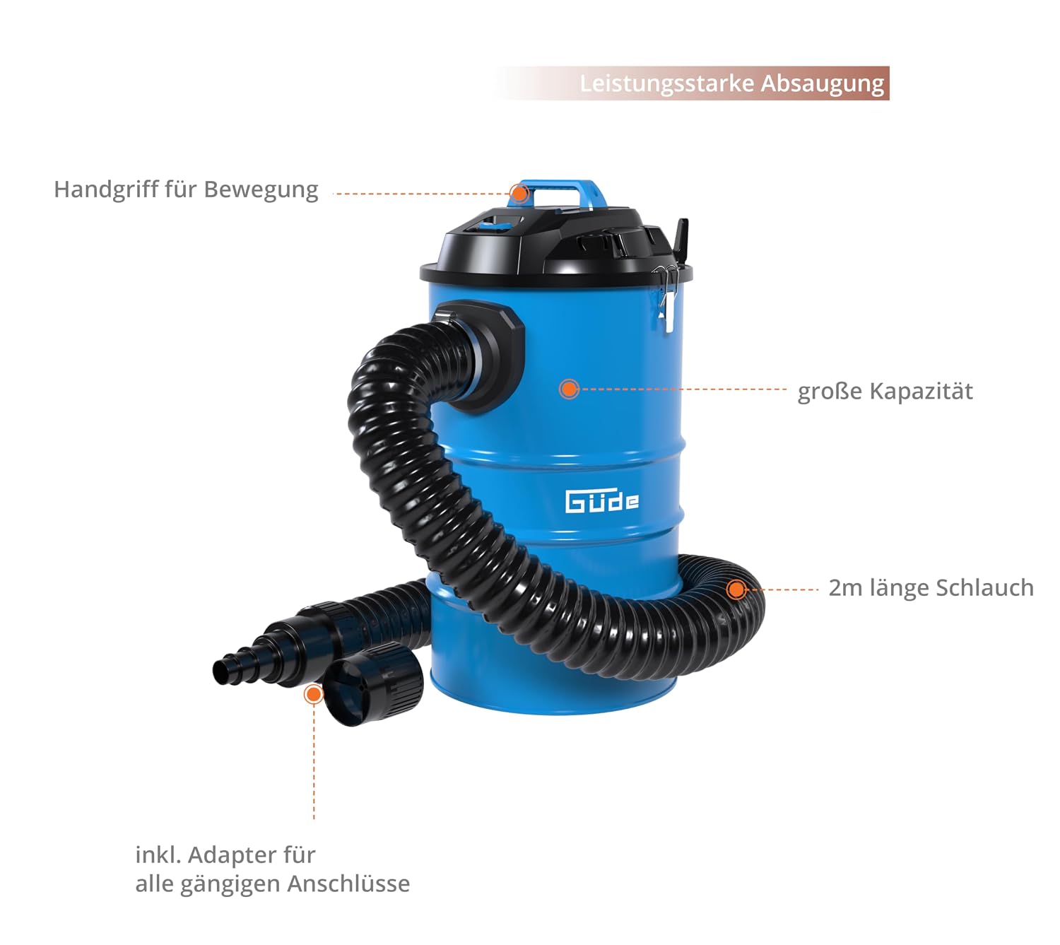 Güde GAA 55 Absauganlage – 230 Volt, 1200 Watt Leistung, 183 Kubikmeter pro Stunde Luftstrom, 55 Liter Behälter, 2 Meter Schlauchlänge, mit Filter-Set und Adaptern, für Werkstatt und Holzbearbeitung 2 Güde GAA 55 Absauganlage – 230 Volt, 1200 Watt Leistung, 183 Kubikmeter pro Stunde Luftstrom, 55 Liter Behälter, 2 Meter Schlauchlänge, mit Filter-Set und Adaptern, für Werkstatt und Holzbearbeitung – Bild 2