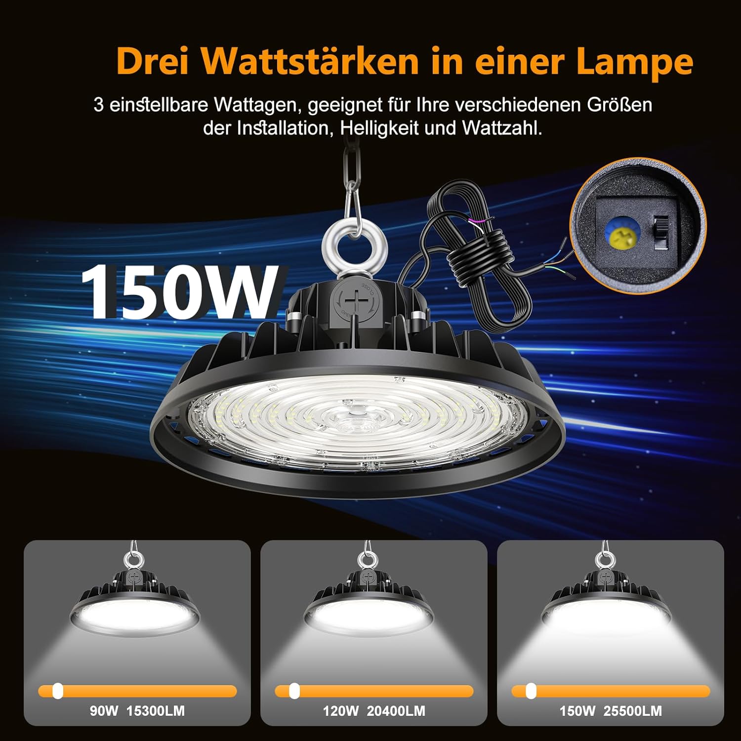 UFO 150W LED Werkstattlampe Deckenleuchte 25500LM 4000K(1Stück) 2 UFO 150W LED Werkstattlampe Deckenleuchte 25500LM 4000K(1Stück) – Bild 2
