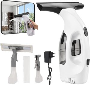 Fenstersauger Fensterputzer Fensterreiniger, Fensterreiniger mit 1,5 KPA Saugkraft, 150 ml Schmutzwassertank, 28 cm Gummilippe, 3000 mAh Akku für Fenster, IPX4 Wasserdicht,Spiegel & Fliesen