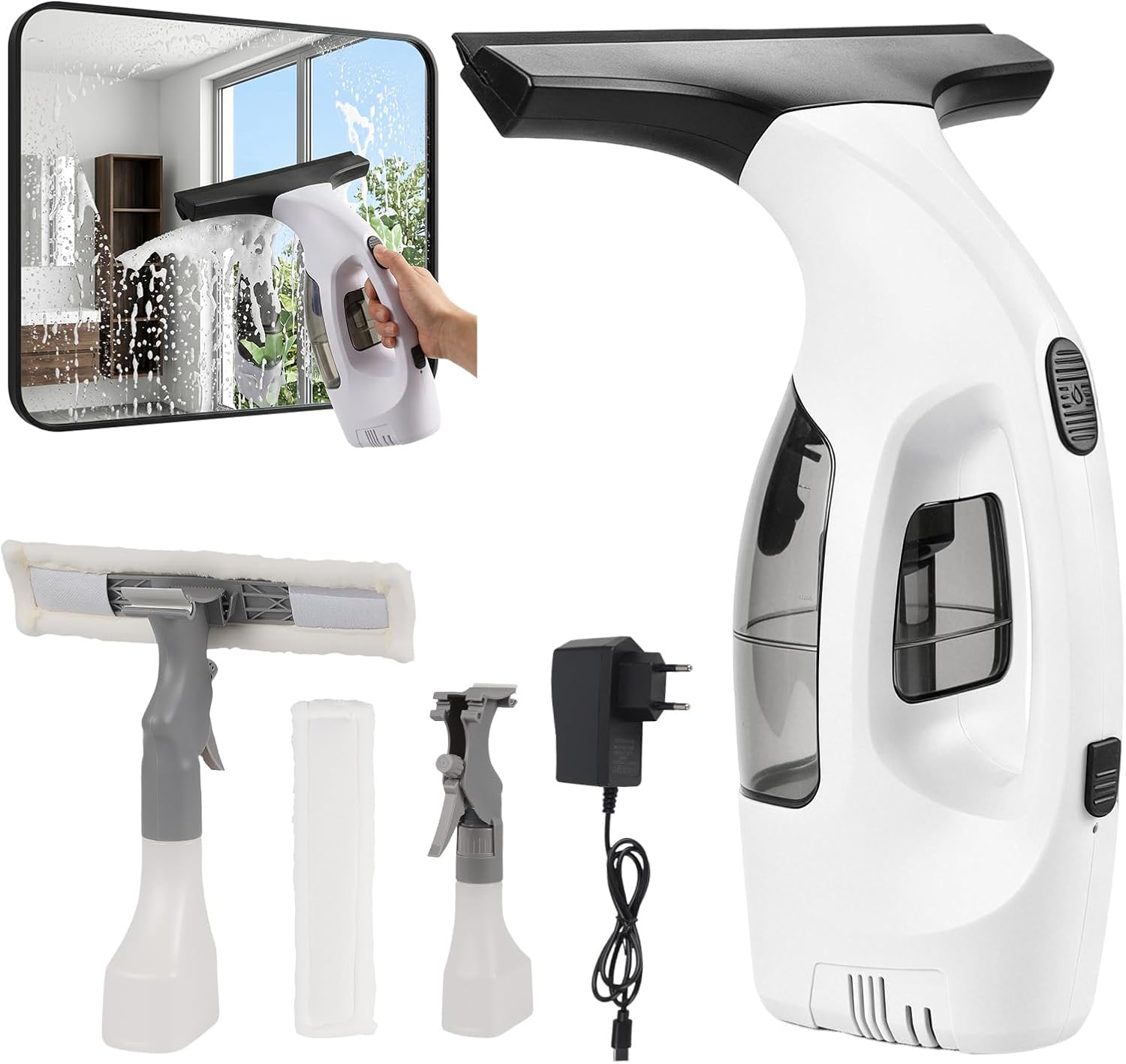 Fenstersauger Fensterputzer Fensterreiniger, Fensterreiniger mit 1,5 KPA Saugkraft, 150 ml Schmutzwassertank, 28 cm Gummilippe, 3000 mAh Akku für Fenster, IPX4 Wasserdicht,Spiegel & Fliesen 1 Fenstersauger Fensterputzer Fensterreiniger, Fensterreiniger mit 1,5 KPA Saugkraft, 150 ml Schmutzwassertank, 28 cm Gummilippe, 3000 mAh Akku für Fenster, IPX4 Wasserdicht,Spiegel & Fliesen