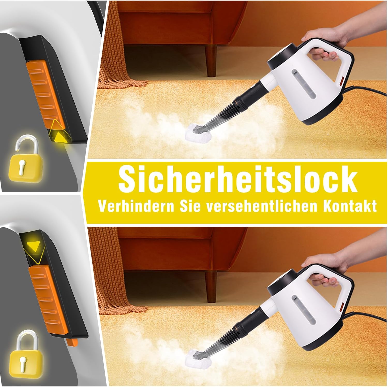 Fippesax Handdampfreiniger, 400 ml Mehrzweck‑Dampfreiniger mit 9‑teiligem Zubehör, chemikalienfrei für Haushalt, Böden, Fliesen, Fenster & Sofas 4 Fippesax Handdampfreiniger, 400 ml Mehrzweck‑Dampfreiniger mit 9‑teiligem Zubehör, chemikalienfrei für Haushalt, Böden, Fliesen, Fenster & Sofas – Bild 4