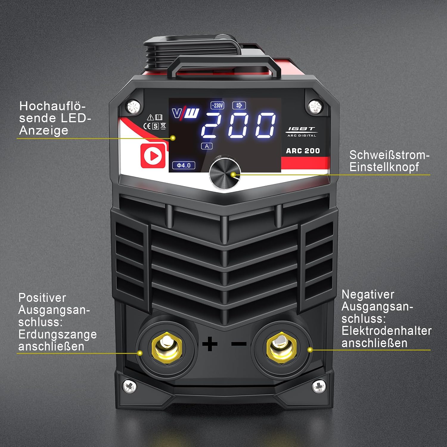 VECTOR WELDING Elektroden Schweißgerät ARC200 Set, Inverter Schweißgerät | MMA Elektro Schweissgerät mit Digitales Display, Anti-Sticking und Überhitzungsschutz - Inklusive Schweißhelm und Zubehör 3 VECTOR WELDING Elektroden Schweißgerät ARC200 Set, Inverter Schweißgerät | MMA Elektro Schweissgerät mit Digitales Display, Anti-Sticking und Überhitzungsschutz - Inklusive Schweißhelm und Zubehör – Bild 3