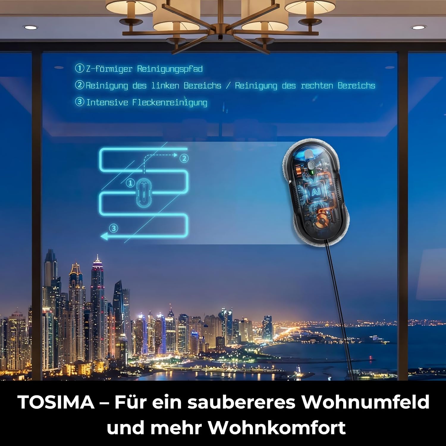 Tosima X1 Fensterputzroboter – Fensterroboter mit Doppeldüsen & Ultraschall-Wasserzerstäubung, 85-ml-Wassertank mit Sichtfenster, automatischer Fensterputzer (Reines Schwarz) 2 Tosima X1 Fensterputzroboter – Fensterroboter mit Doppeldüsen & Ultraschall-Wasserzerstäubung, 85-ml-Wassertank mit Sichtfenster, automatischer Fensterputzer (Reines Schwarz) – Bild 2