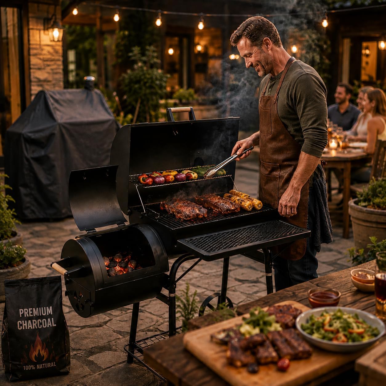30 Kg Smoker Grill mit Abdeckhaube XL BBQ Smoker GRILLWAGEN Holzkohle Grillkamin Standgrill Räucherofen Zubehör Holzkohlegrill Schwarz Räuchergrill mit Thermometer & Rädern Deckelthermometer 2 30 Kg Smoker Grill mit Abdeckhaube XL BBQ Smoker GRILLWAGEN Holzkohle Grillkamin Standgrill Räucherofen Zubehör Holzkohlegrill Schwarz Räuchergrill mit Thermometer & Rädern Deckelthermometer – Bild 2
