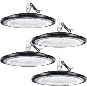 UFO Werkstattlampe LED Strahler Industrielampe Hallenbeleuchtung | 6500K kaltweiß IP65 High Bay Licht Werkstatt Deckenleuchte Industriestrahler für Fabriken Garage Lagerhaus,4pcs 300W