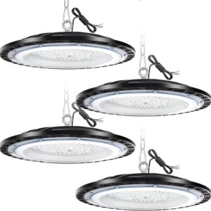 UFO Werkstattlampe LED Strahler Industrielampe Hallenbeleuchtung | 6500K kaltweiß IP65 High Bay Licht Werkstatt Deckenleuchte Industriestrahler für Fabriken Garage Lagerhaus,4pcs 300W