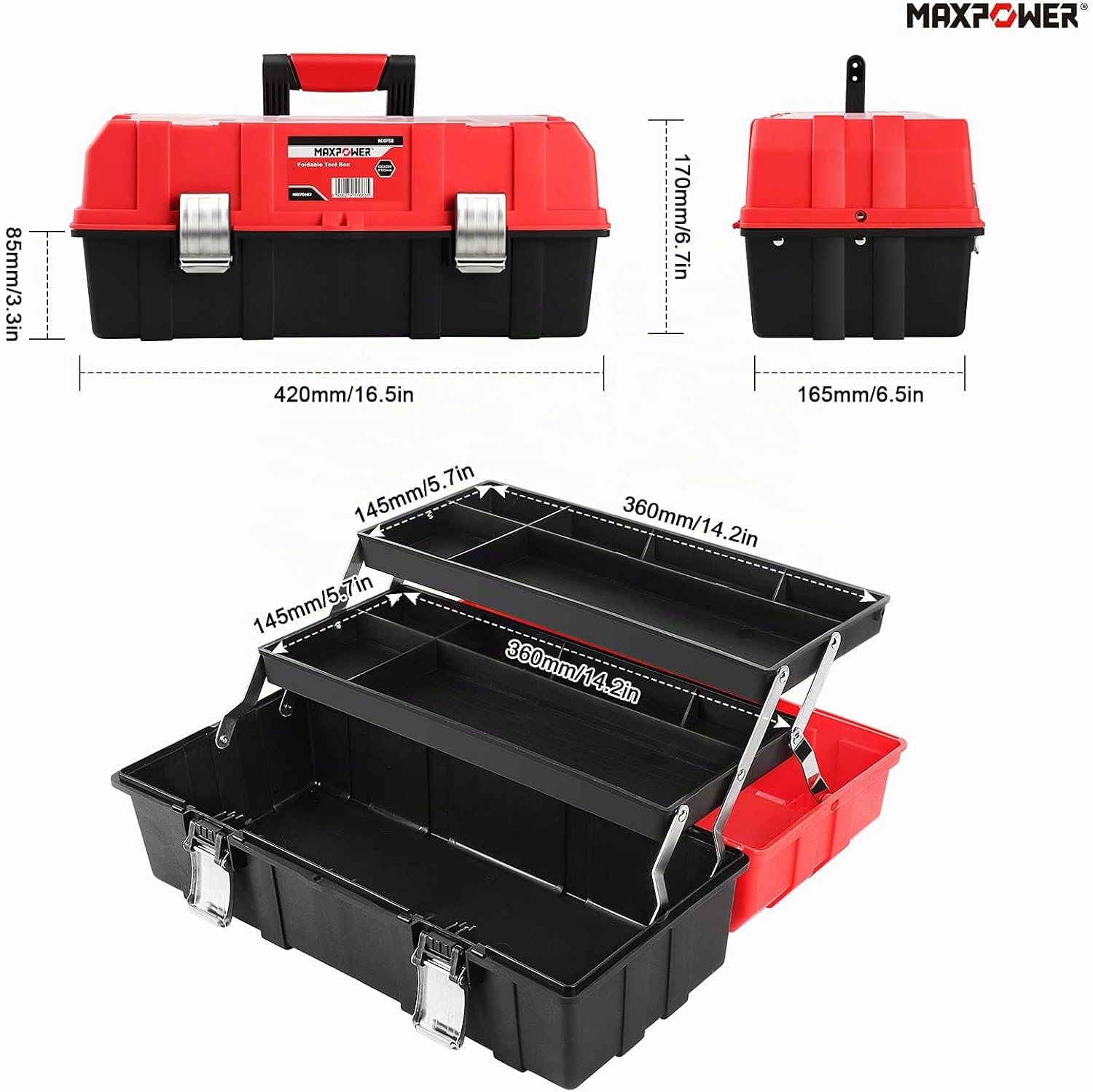 MAXPOWER 17-Zoll Leichtbau-Klapptoolbox mit 3-stufigem Tray und Fächern | 3-stufiges Klapptray – Drei ausklappbare Ebenen für übersichtliche Aufbewahrung und schnellen Zugriff. 2 MAXPOWER 17-Zoll Leichtbau-Klapptoolbox mit 3-stufigem Tray und Fächern | 3-stufiges Klapptray – Drei ausklappbare Ebenen für übersichtliche Aufbewahrung und schnellen Zugriff. – Bild 2