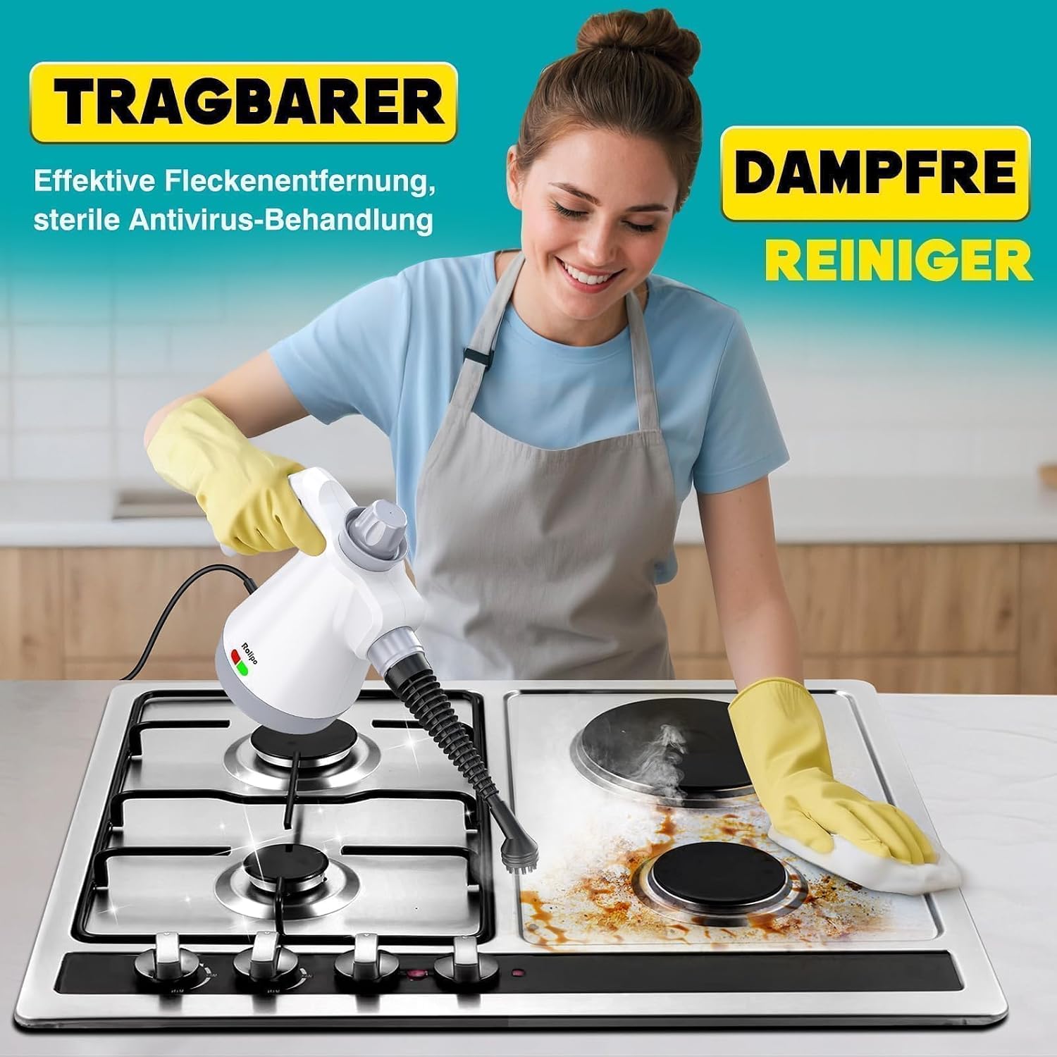 Rolipo Dampfreiniger Handgerät mit 12-Teiligem Zubehör, 1050W Steam Cleaner für Haushalt, Küche, Bad, Fenster, Polster & Auto–100% Chemiefrei, Hochdruck-Dampf gegen Schmutz Fett & Bakterien 4 Rolipo Dampfreiniger Handgerät mit 12-Teiligem Zubehör, 1050W Steam Cleaner für Haushalt, Küche, Bad, Fenster, Polster & Auto–100% Chemiefrei, Hochdruck-Dampf gegen Schmutz Fett & Bakterien – Bild 4