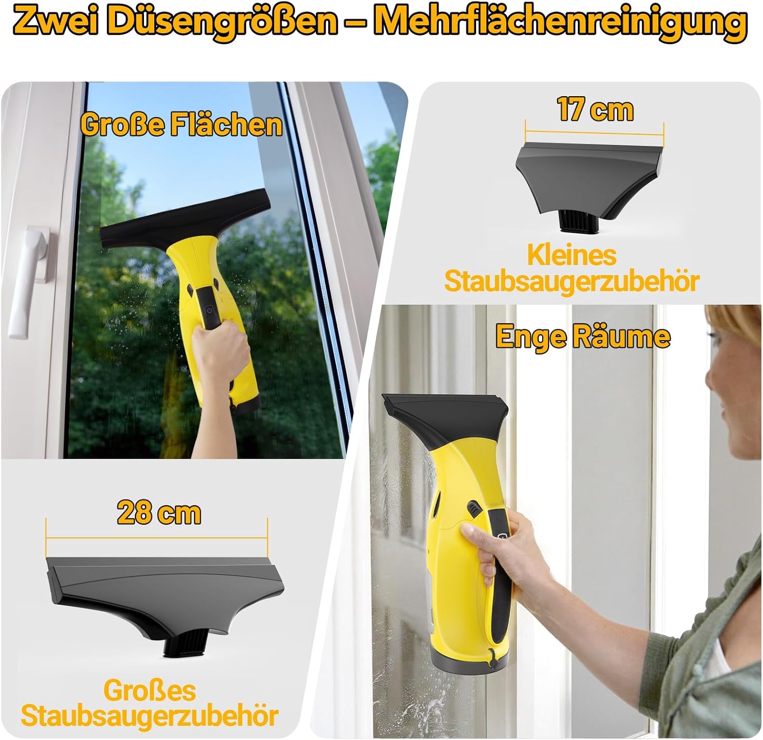 Fenstersauger Set, Akku Fenstersauger mit 40 Minuten Akkulaufzeit, Fensterputzer Fensterreiniger Elektrisch - Streifenfrei mit 28 & 17 cm Absaugdüsen, Sprühflasche mit 2 Mikrofaserbezüge, für Fenster 3 Fenstersauger Set, Akku Fenstersauger mit 40 Minuten Akkulaufzeit, Fensterputzer Fensterreiniger Elektrisch - Streifenfrei mit 28 & 17 cm Absaugdüsen, Sprühflasche mit 2 Mikrofaserbezüge, für Fenster – Bild 3
