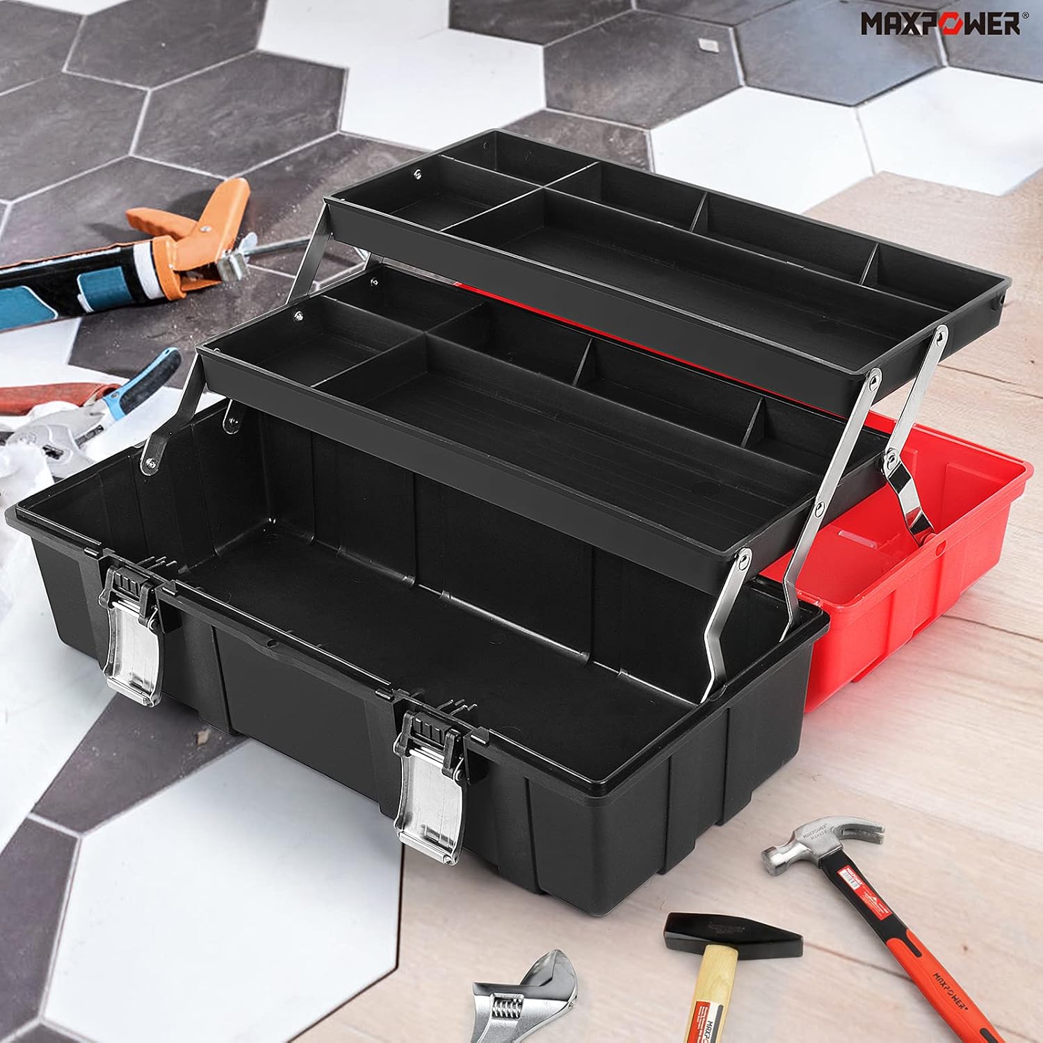 MAXPOWER 17-Zoll Leichtbau-Klapptoolbox mit 3-stufigem Tray und Fächern | 3-stufiges Klapptray – Drei ausklappbare Ebenen für übersichtliche Aufbewahrung und schnellen Zugriff. 4 MAXPOWER 17-Zoll Leichtbau-Klapptoolbox mit 3-stufigem Tray und Fächern | 3-stufiges Klapptray – Drei ausklappbare Ebenen für übersichtliche Aufbewahrung und schnellen Zugriff. – Bild 4