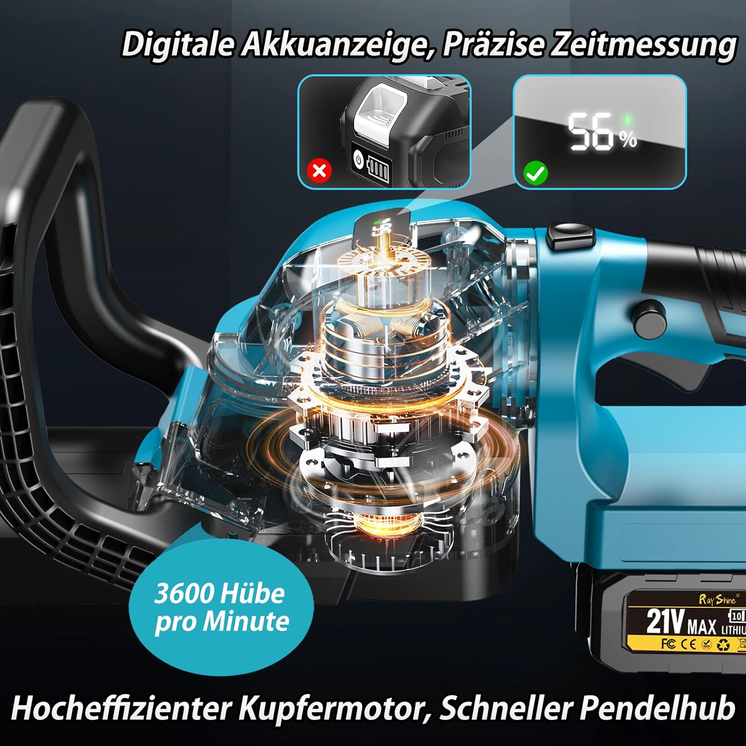 Akku-Heckenschere mit 2 x 4000 mAh Akku | Digitale Akkuanzeige, 90° drehbarer Handgriff, Hochwertige Messer, Reinkupfer-Motor, Für Sträucher & Bäume 2 Akku-Heckenschere mit 2 x 4000 mAh Akku | Digitale Akkuanzeige, 90° drehbarer Handgriff, Hochwertige Messer, Reinkupfer-Motor, Für Sträucher & Bäume – Bild 2