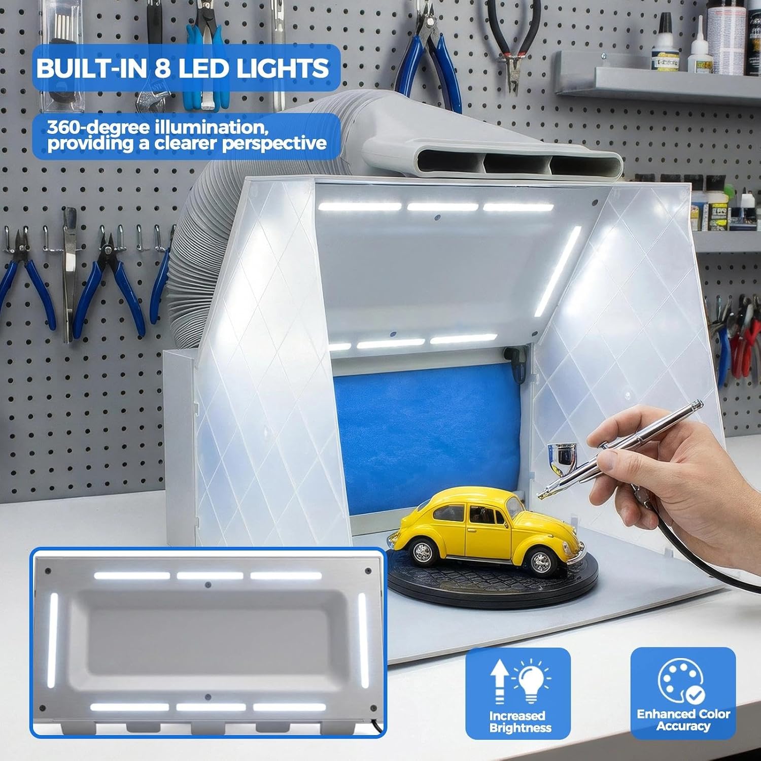 ABEST Airbrush Absauganlage, einstellbares leistungsstarkes Gebläse und 4 LED-Leuchten, 3-Schicht-Filter mit 7,5 "Drehteller, 16PCS Alligator-Sticks für Malerei Modellbau Handwerk DIY 2 ABEST Airbrush Absauganlage, einstellbares leistungsstarkes Gebläse und 4 LED-Leuchten, 3-Schicht-Filter mit 7,5 "Drehteller, 16PCS Alligator-Sticks für Malerei Modellbau Handwerk DIY – Bild 2