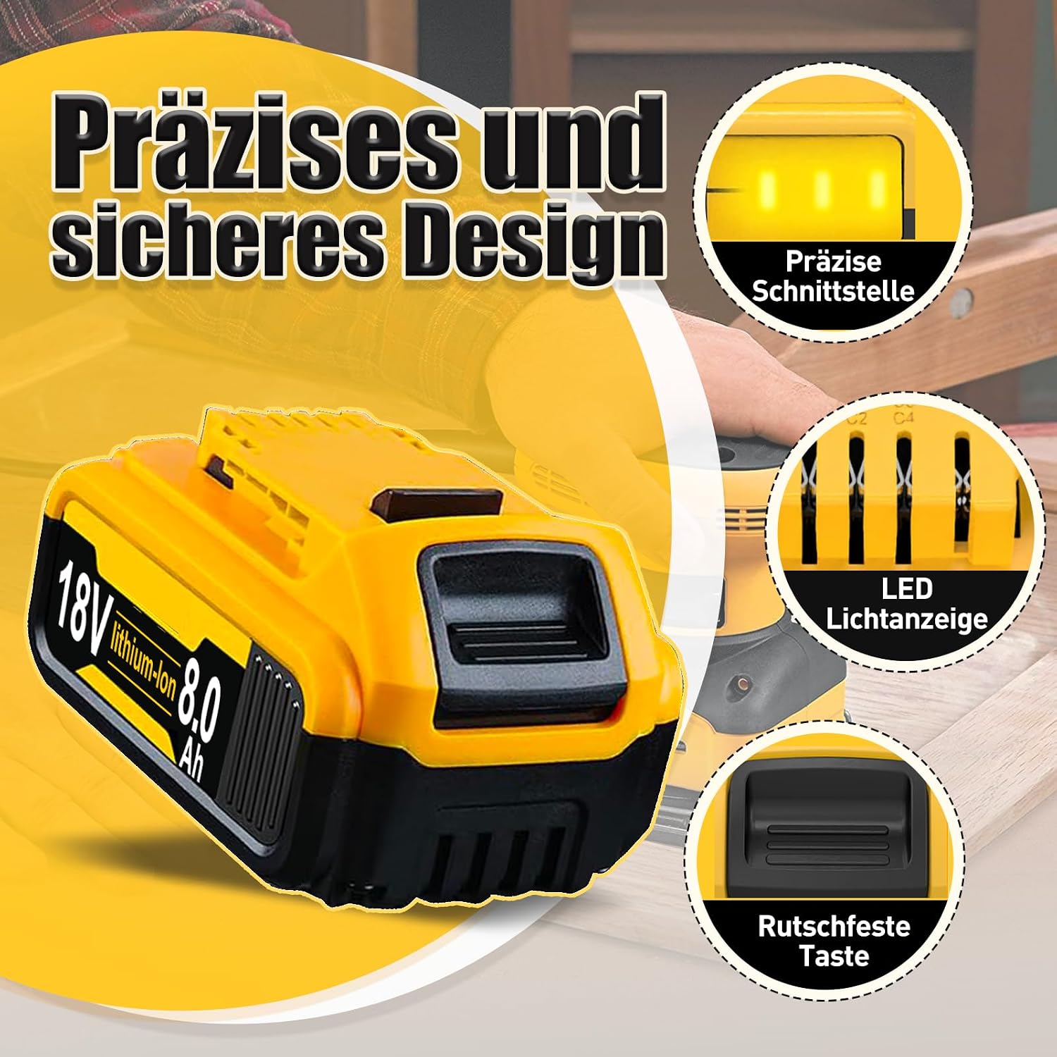 4-Pack 8.0Ah Lithium Akkus Ersatz für Dewalt Akku 18V 3 4-Pack 8.0Ah Lithium Akkus Ersatz für Dewalt Akku 18V – Bild 3