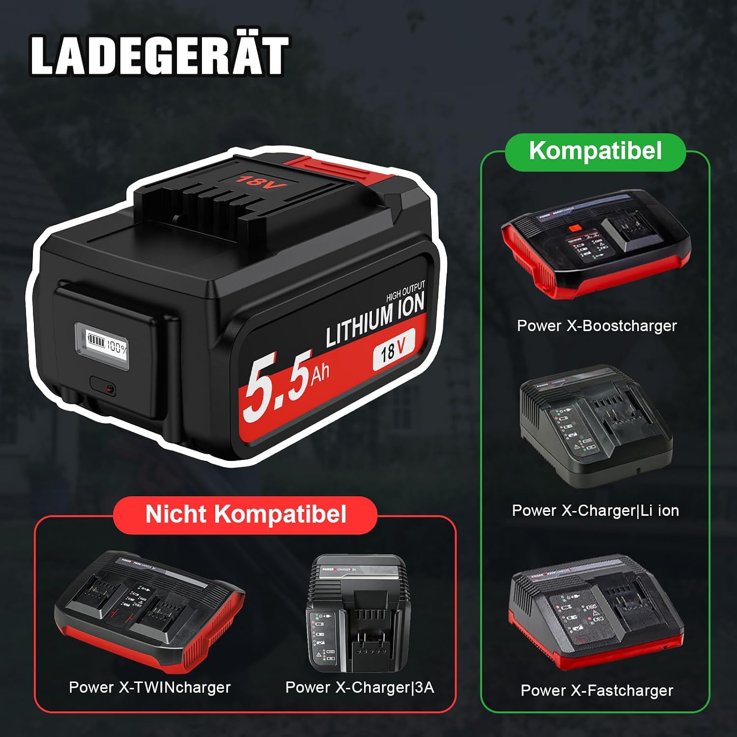 2 Stück 5,5Ah Ersatz akku für Einhell18V Akku mit LED-Leistungsanzeige | Li-Ion für Einhell18V Akku Kompatibel mit Allen PXC-Geräten 2 2 Stück 5,5Ah Ersatz akku für Einhell18V Akku mit LED-Leistungsanzeige | Li-Ion für Einhell18V Akku Kompatibel mit Allen PXC-Geräten – Bild 2