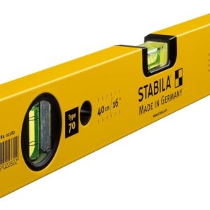 STABILA Wasserwaage Type 70, 40 cm, leichtes Alu-Profil, 1 Horizontal-Libelle, 1 Vertikal, Made in Germany, Gelb