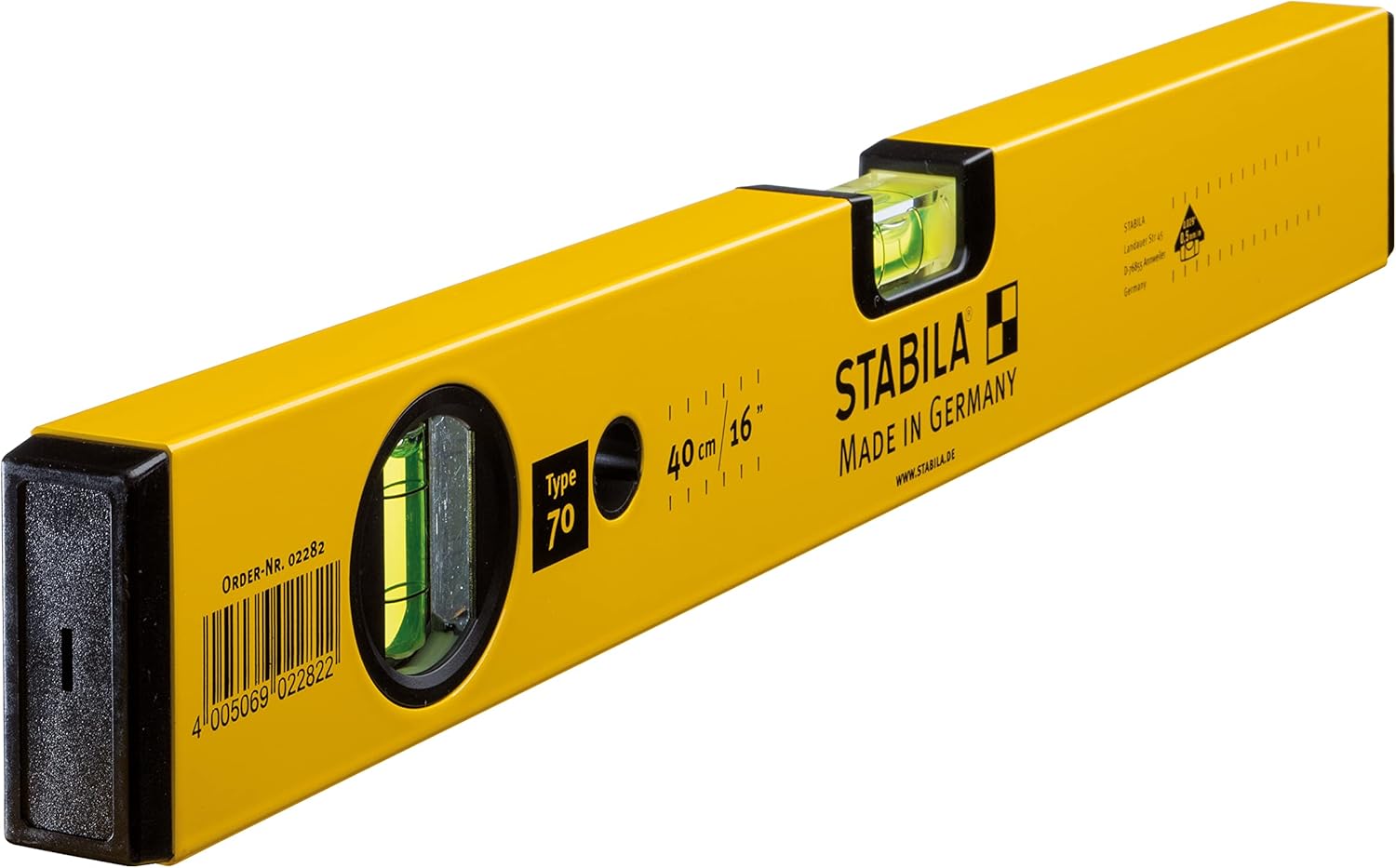 STABILA Wasserwaage Type 70, 40 cm, leichtes Alu-Profil, 1 Horizontal-Libelle, 1 Vertikal, Made in Germany, Gelb 1 STABILA Wasserwaage Type 70, 40 cm, leichtes Alu-Profil, 1 Horizontal-Libelle, 1 Vertikal, Made in Germany, Gelb