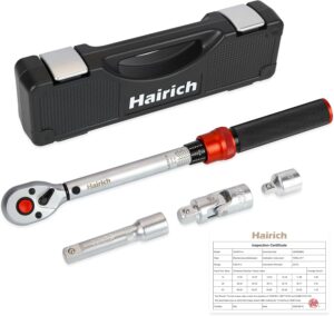 Hairich 3/8 Zoll Drehmomentschlüssel 5-60 Nm für Fahrrad, Motorrad & Auto – 72 Zähne Ratschenkopf, 3-teiliges Set mit 125mm Verlängerung & 3/8"-1/4" Adapter, perfekt für Zündkerzenwechsel