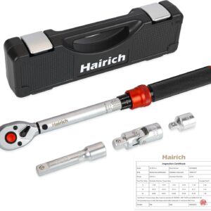 Hairich 3/8 Zoll Drehmomentschlüssel 5-60 Nm für Fahrrad, Motorrad & Auto – 72 Zähne Ratschenkopf, 3-teiliges Set mit 125mm Verlängerung & 3/8"-1/4" Adapter, perfekt für Zündkerzenwechsel