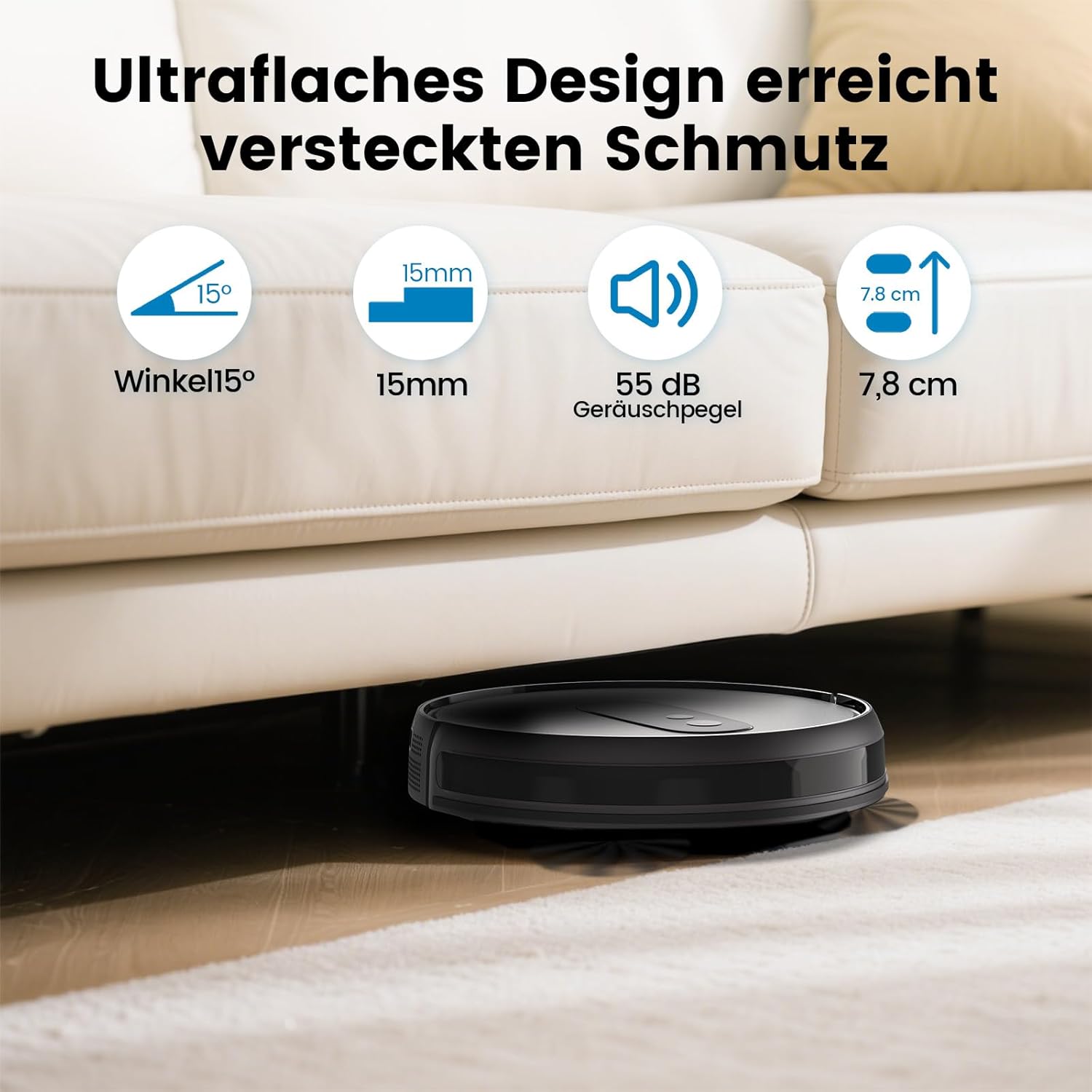 FIXR P25 Saugroboter ohne Wischfunktion, Staubsauger Roboter mit 4000 Pa | P25 Roboterstaubsauger mit Ladestation, Saugroboter für Teppich Tierhaare Hartböden, 120 Min Laufzeit, APP Steuerung 4 FIXR P25 Saugroboter ohne Wischfunktion, Staubsauger Roboter mit 4000 Pa | P25 Roboterstaubsauger mit Ladestation, Saugroboter für Teppich Tierhaare Hartböden, 120 Min Laufzeit, APP Steuerung – Bild 4