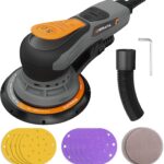 Exzenterschleifer 150 mm, Bürstenloser Exzenterschleifer mit 5,0 mm Exzenterhub, 350W Schleifmaschine mit 6 Drehzahlstufen 4000-10000 U/min, mit inkl. 12 Schleifblätter,Orbital Sander