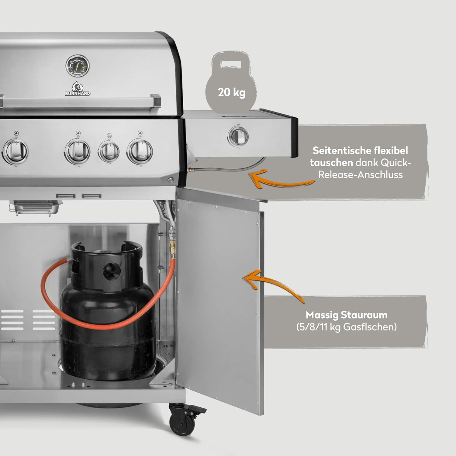 BURNHARD® FRED Deluxe Gasgrill 3-Brenner, Gusseisenrost, Edelstahl 5 BURNHARD® FRED Deluxe Gasgrill 3-Brenner, Gusseisenrost, Edelstahl – Bild 5