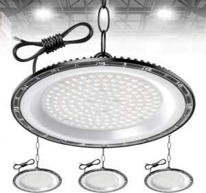 4Pack 200W UFO LED High Bay Light, Hallenstrahler 20000LM, 6500K Kaltweiß UFO LED Werkstattlampe, IP65 Wasserdichte LED Werkstatt Deckenleuchte für Fabriken,Garage,Lagerhaus