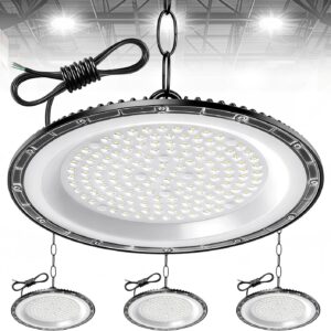 4Pack 200W UFO LED High Bay Light, Hallenstrahler 20000LM, 6500K Kaltweiß UFO LED Werkstattlampe, IP65 Wasserdichte LED Werkstatt Deckenleuchte für Fabriken,Garage,Lagerhaus