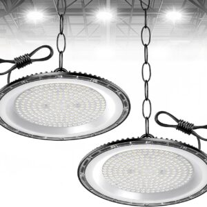 2Pack 300W UFO LED High Bay Light, Hallenstrahler 30000LM, 6500K Kaltweiß UFO LED Werkstattlampe, IP65 Wasserdichte LED Werkstatt Deckenleuchte für Fabriken,Garage,Lagerhaus