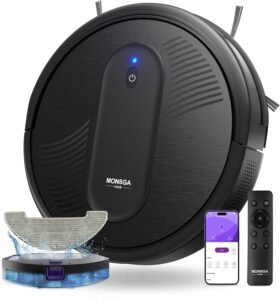 MONSGA Saugroboter mit Wischfunktion 3 in 1/4000PA/140Min Laufzeit | Saug und Wischroboter mit 2 Bürsten,Staubsauger Roboter mit Auto-Teppich-Boost für Tierhaare Teppich Böden, APP Steuerung