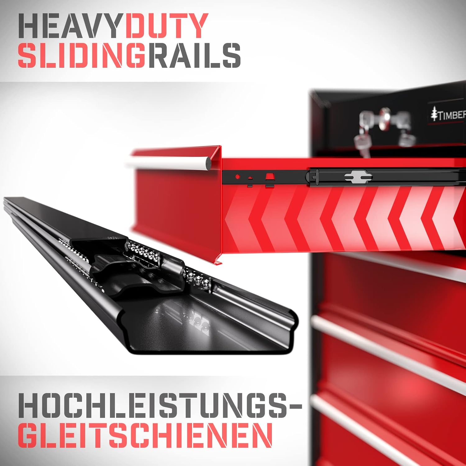 TIMBERTECH® Werkstattwagen auf Rollen - leer, 5 Schubladen mit Einlagen, abschließbar, Feststellbremse, Stahl, Rot-Schwarz - Werkzeugwagen, Montagewagen, Rollwagen für Werkstatt, Zubehör 4 TIMBERTECH® Werkstattwagen auf Rollen - leer, 5 Schubladen mit Einlagen, abschließbar, Feststellbremse, Stahl, Rot-Schwarz - Werkzeugwagen, Montagewagen, Rollwagen für Werkstatt, Zubehör – Bild 4