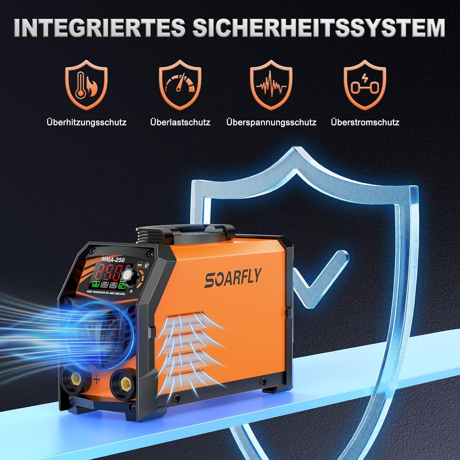 SOARFLY Elektroden Schweißgerät, 250 A, Dualspannung, MMA, Lift TIG | Für Heimwerker und Reparaturen, 110 V und 220 V mit automatischer Erkennung, Hot Start, Arc Force, großes LED Display, Orange 3 SOARFLY Elektroden Schweißgerät, 250 A, Dualspannung, MMA, Lift TIG | Für Heimwerker und Reparaturen, 110 V und 220 V mit automatischer Erkennung, Hot Start, Arc Force, großes LED Display, Orange – Bild 3