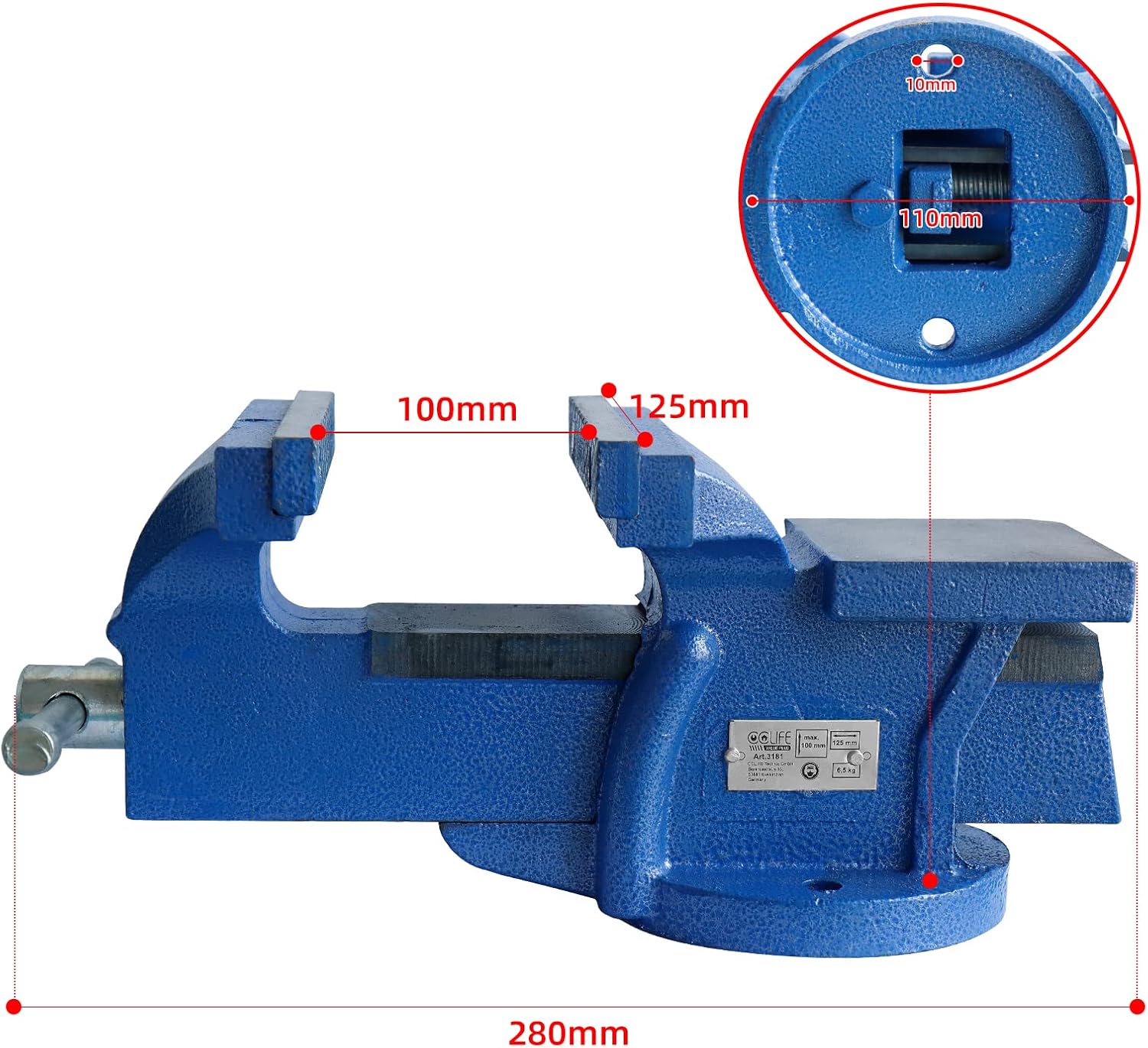 CCLIFE Schraubstock 125 mm feststehend aus Gusseisen für Werkbank | Parallelschraubstock, Metallbearbeitung, Holzbearbeitung, Werkstatt,Klemmkraft,sicherer Halt,stabil,präzise,langlebig 3 CCLIFE Schraubstock 125 mm feststehend aus Gusseisen für Werkbank | Parallelschraubstock, Metallbearbeitung, Holzbearbeitung, Werkstatt,Klemmkraft,sicherer Halt,stabil,präzise,langlebig – Bild 3