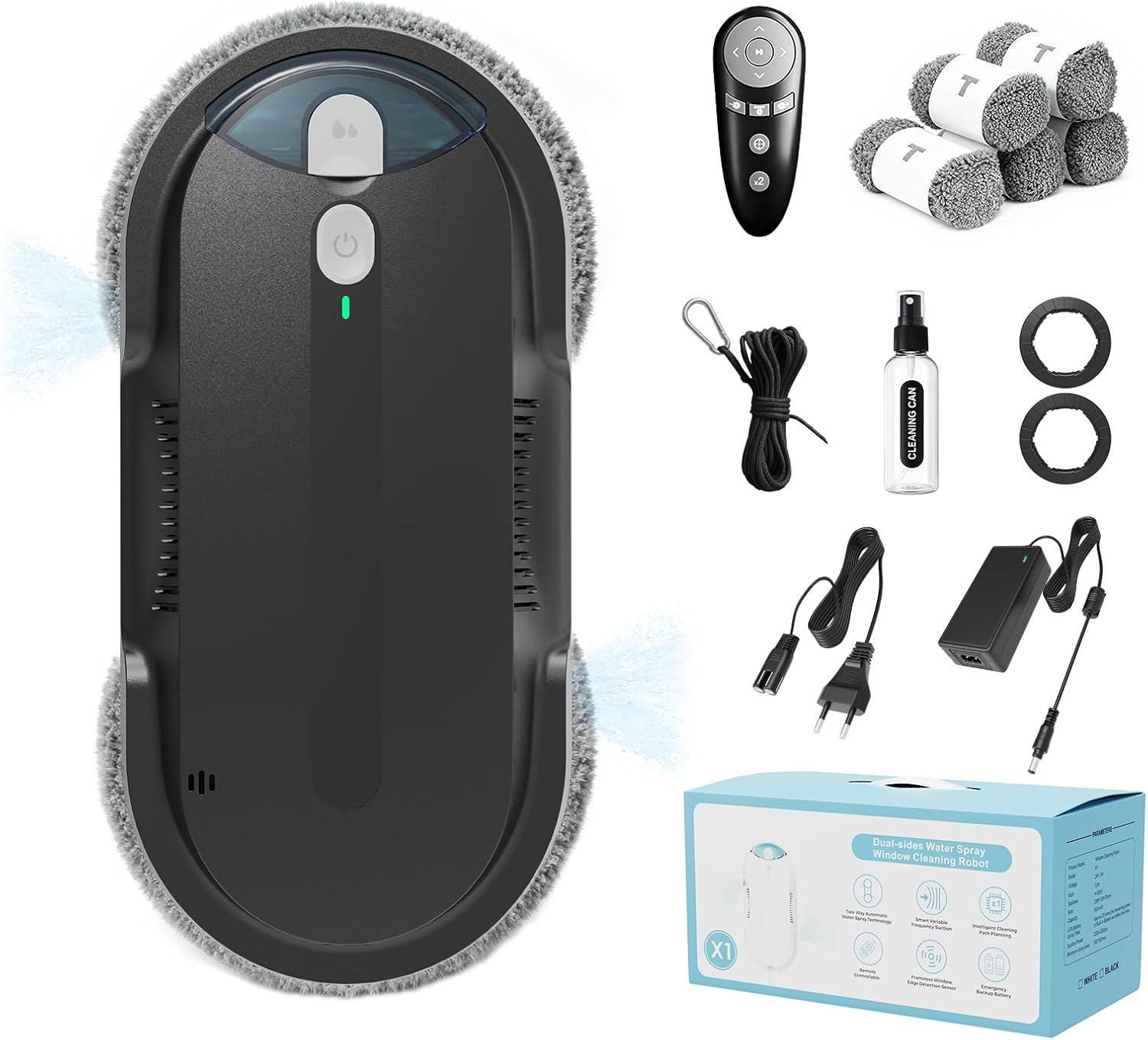 Fensterputzroboter mit Bidirektionaler Ultraschall-Wasserstrahl, | Doppelhelix4800-6400Pa,Extern und Intern 85 ml Tank, Kantenerkennung, Gründliche Reinigung, Hinterlässt Keine Spuren 1 Fensterputzroboter mit Bidirektionaler Ultraschall-Wasserstrahl, | Doppelhelix4800-6400Pa,Extern und Intern 85 ml Tank, Kantenerkennung, Gründliche Reinigung, Hinterlässt Keine Spuren