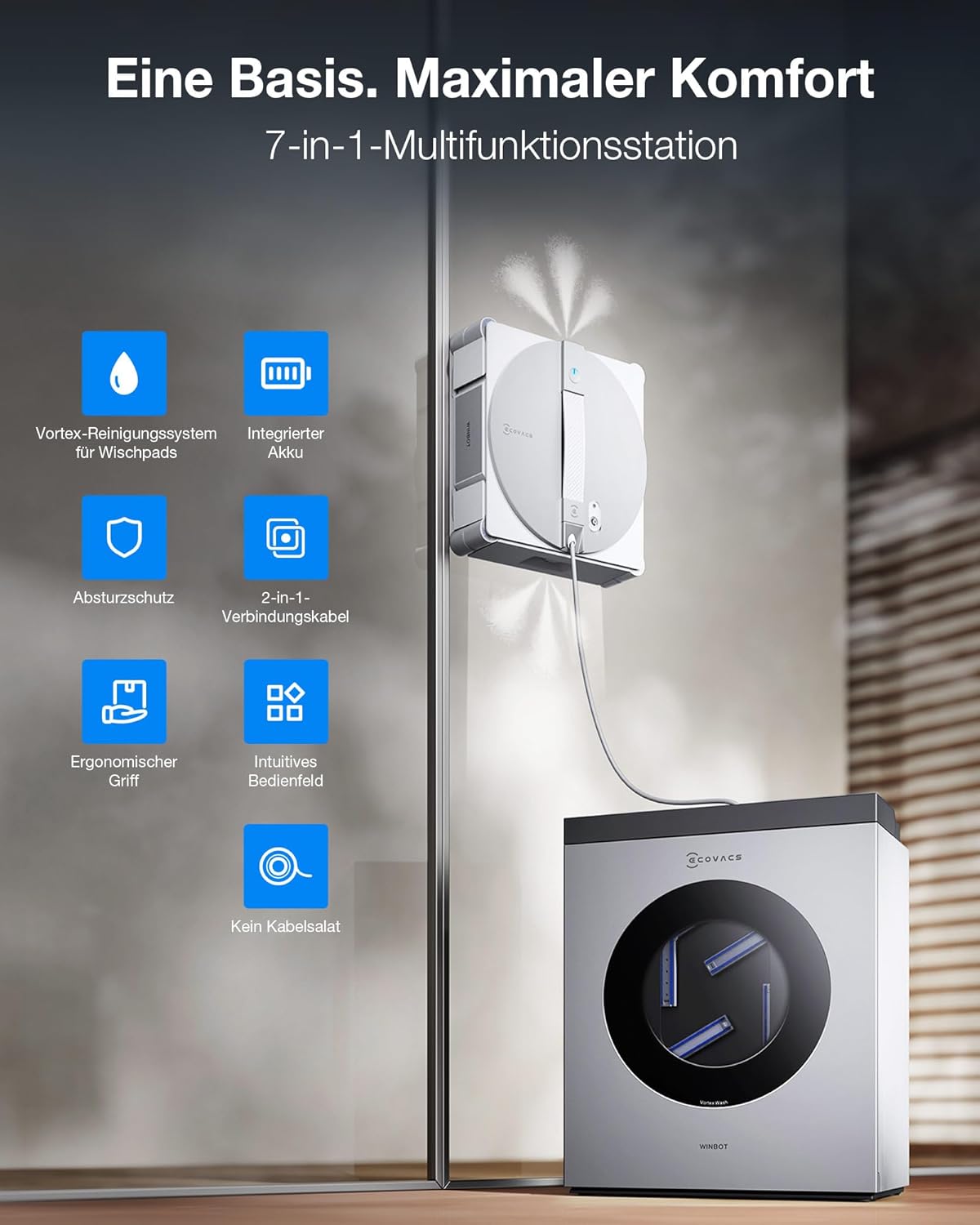 ECOVACS WINBOT W3 OMNI Fensterputzroboter mit Multifunktionsstation, Automatische Reinigung der Wischpads, Intelligente Reinigung entlang der Ränder, Sprühen mit drei Düsen, App-Steuerung 5 ECOVACS WINBOT W3 OMNI Fensterputzroboter mit Multifunktionsstation, Automatische Reinigung der Wischpads, Intelligente Reinigung entlang der Ränder, Sprühen mit drei Düsen, App-Steuerung – Bild 5