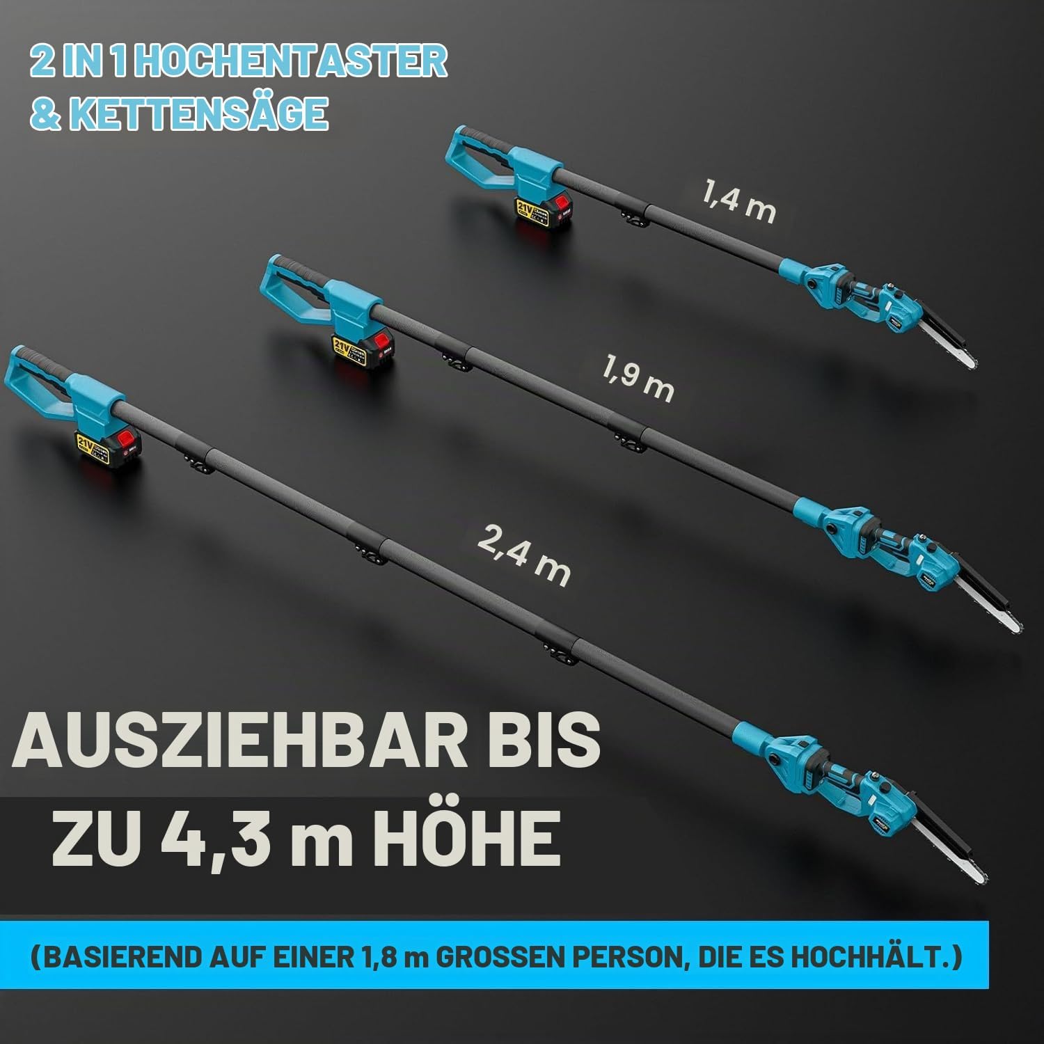 8 Zoll Mini Kettensäge & Akku Elektro Gartenschere 4-in-1 Gartenwerkzeug Set,Mit 2×4.0ah Akku,VerläNgerungsstange Bis 4.2m,BüRstenloser Motor,Elektro Hochentaster AstsäGe FüR Baumzweige, 2 8 Zoll Mini Kettensäge & Akku Elektro Gartenschere 4-in-1 Gartenwerkzeug Set,Mit 2×4.0ah Akku,VerläNgerungsstange Bis 4.2m,BüRstenloser Motor,Elektro Hochentaster AstsäGe FüR Baumzweige, – Bild 2