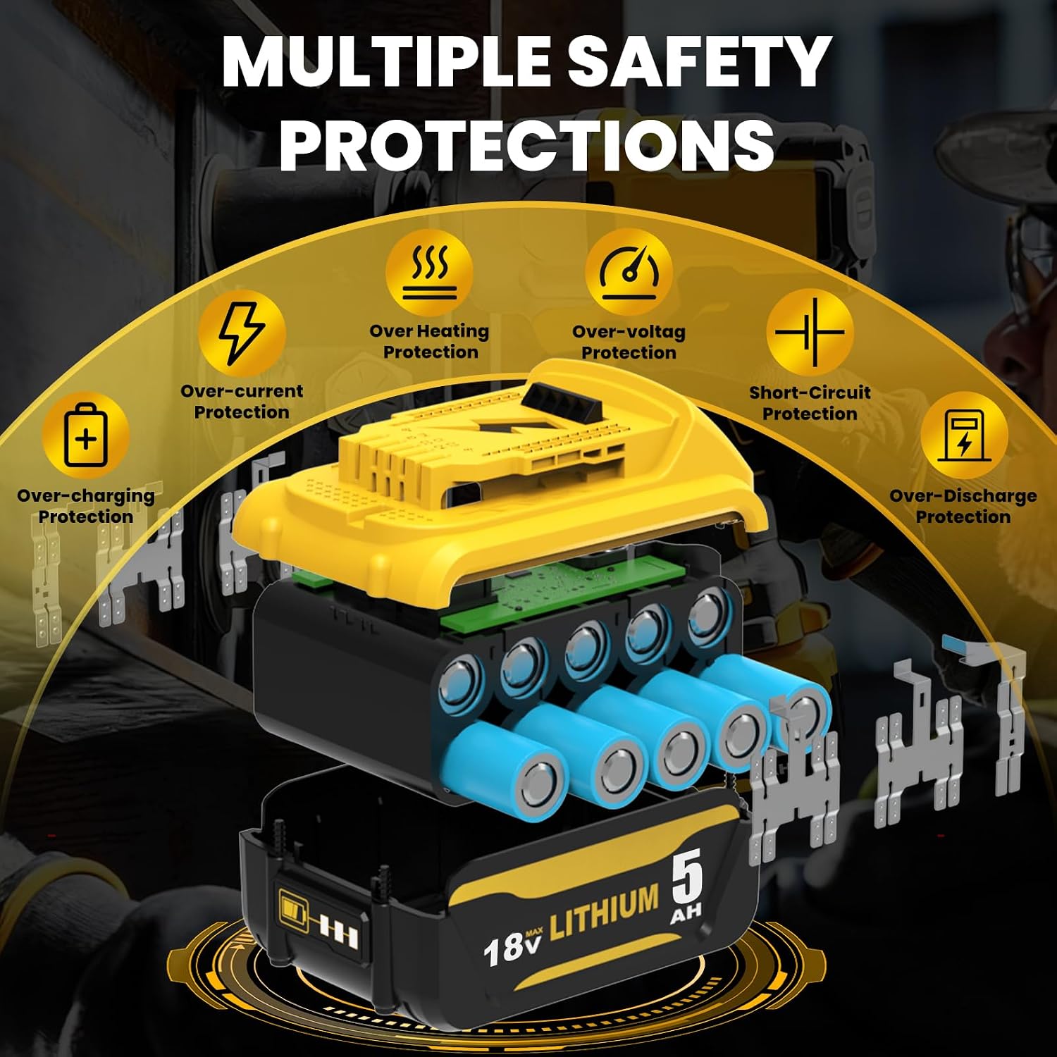 2 Stück Ersatzakku für Dewalt Akku 18V 5.0Ah+ Ladegerät DCB107 10.8V-20V DCB184 DCB182 DCB181 DCB180 DCB201 DCB200 DCB204 mit LED-Anzeigeu 5 2 Stück Ersatzakku für Dewalt Akku 18V 5.0Ah+ Ladegerät DCB107 10.8V-20V DCB184 DCB182 DCB181 DCB180 DCB201 DCB200 DCB204 mit LED-Anzeigeu – Bild 5