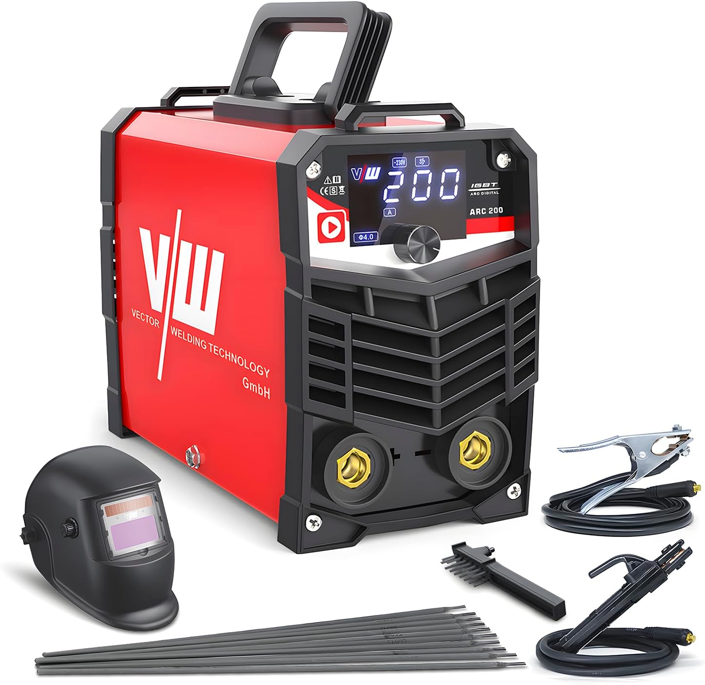 VECTOR WELDING Elektroden Schweißgerät ARC200 Set, Inverter Schweißgerät | MMA Elektro Schweissgerät mit Digitales Display, Anti-Sticking und Überhitzungsschutz - Inklusive Schweißhelm und Zubehör 1 VECTOR WELDING Elektroden Schweißgerät ARC200 Set, Inverter Schweißgerät | MMA Elektro Schweissgerät mit Digitales Display, Anti-Sticking und Überhitzungsschutz - Inklusive Schweißhelm und Zubehör